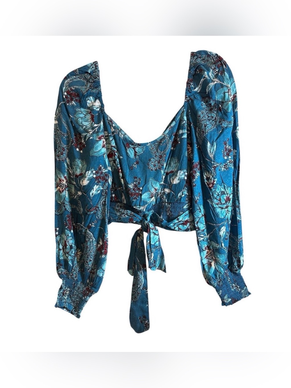 New‼️ Band of the Free Sybille Floral Wrap Crop Top | NWT | Teal | Size Small - Picture 7 of 13